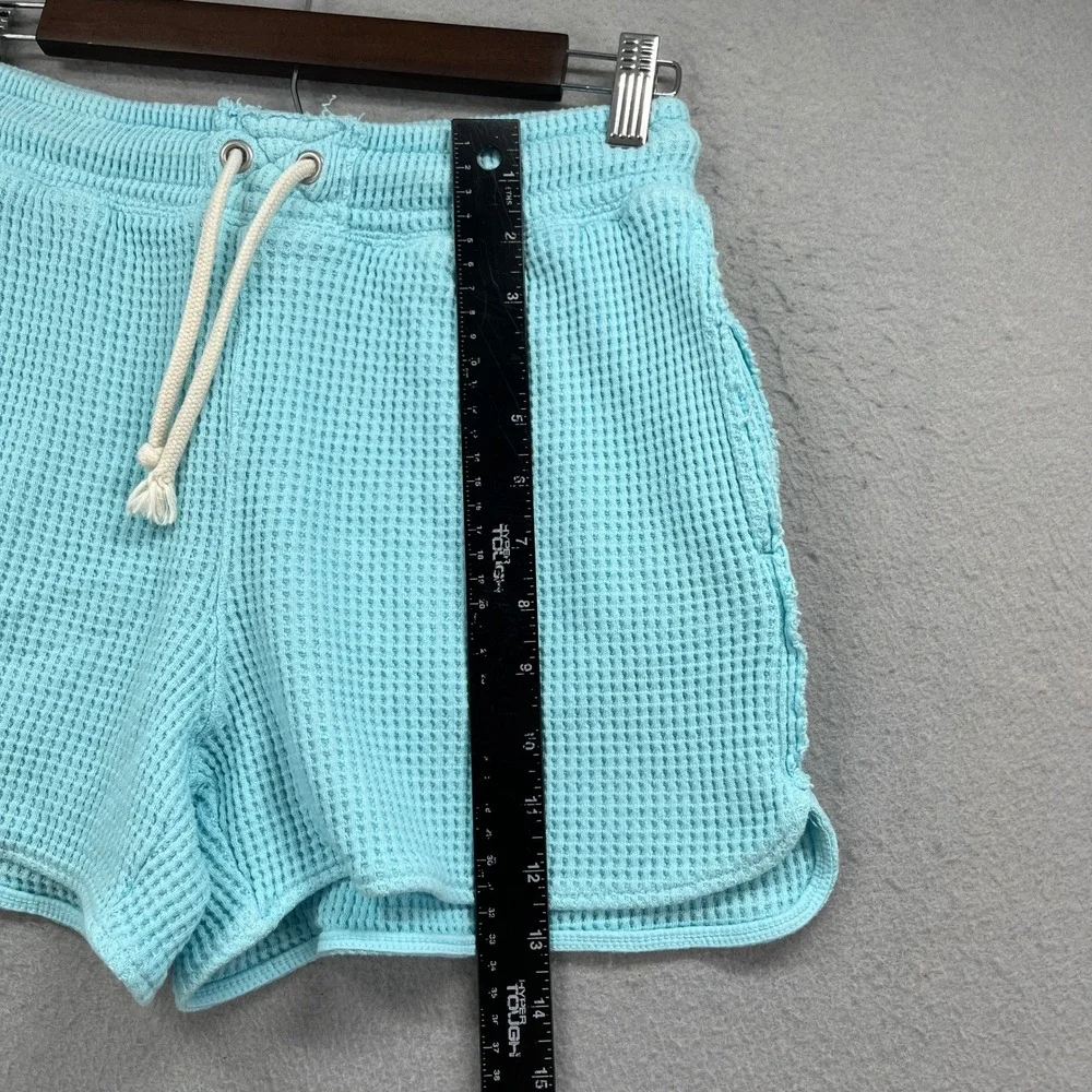 Aerie Waffle Knit Lounge Shorts Womens XS Blue Dolphin Hem Drawstring Thermal